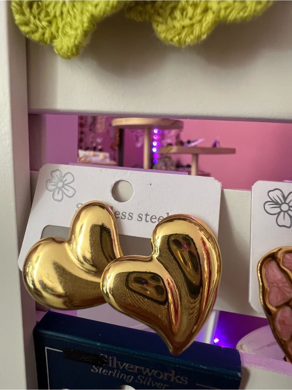 Stanley Gold Heart Earrings - Polished Metallic Hearts
